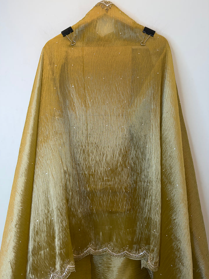 Ziraya – Mustard Yellow Glass Tissue Dabka Pearl Suit