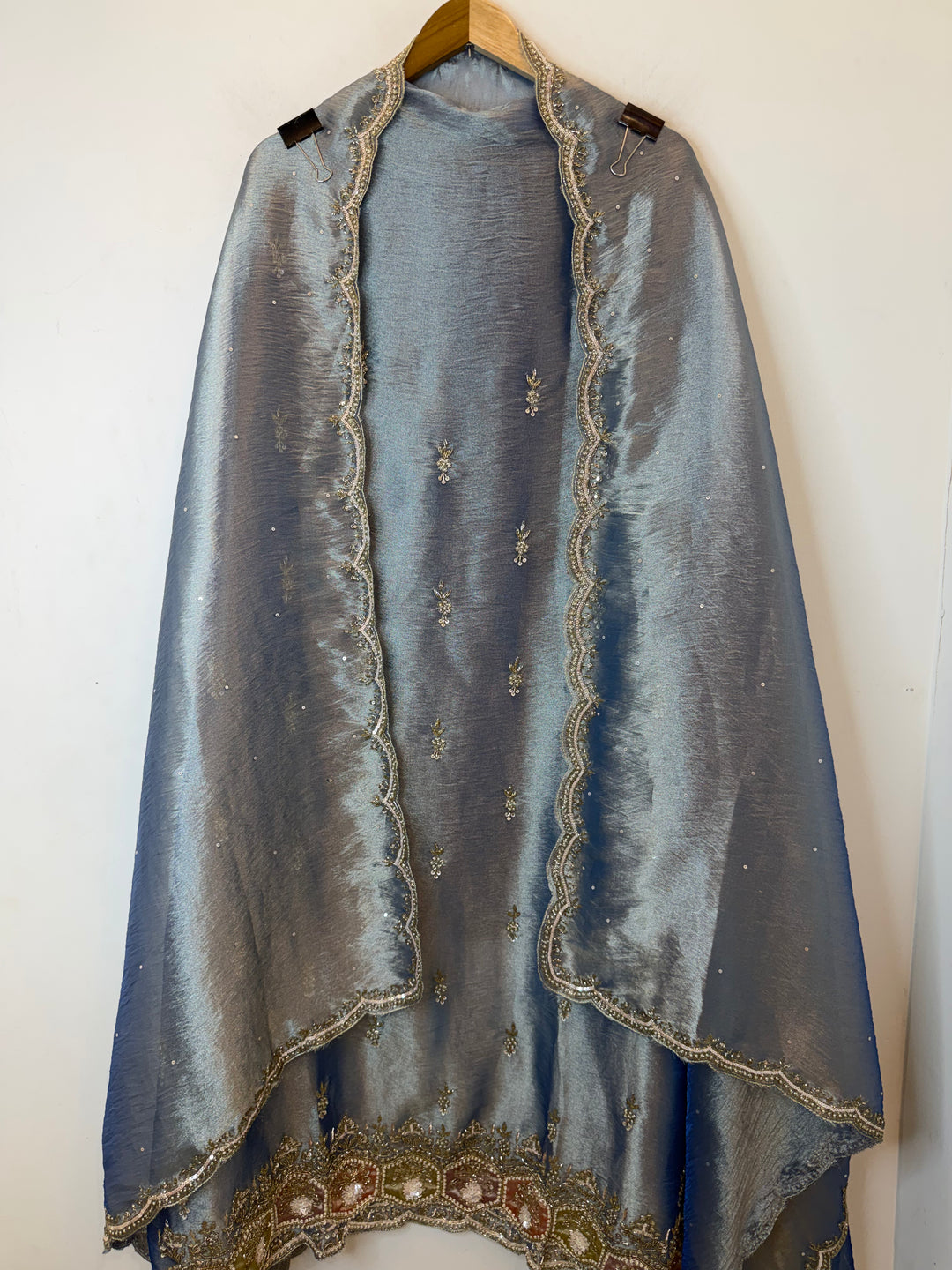 Ziraya – Blue Glass Tissue Dabka Pearl Suit