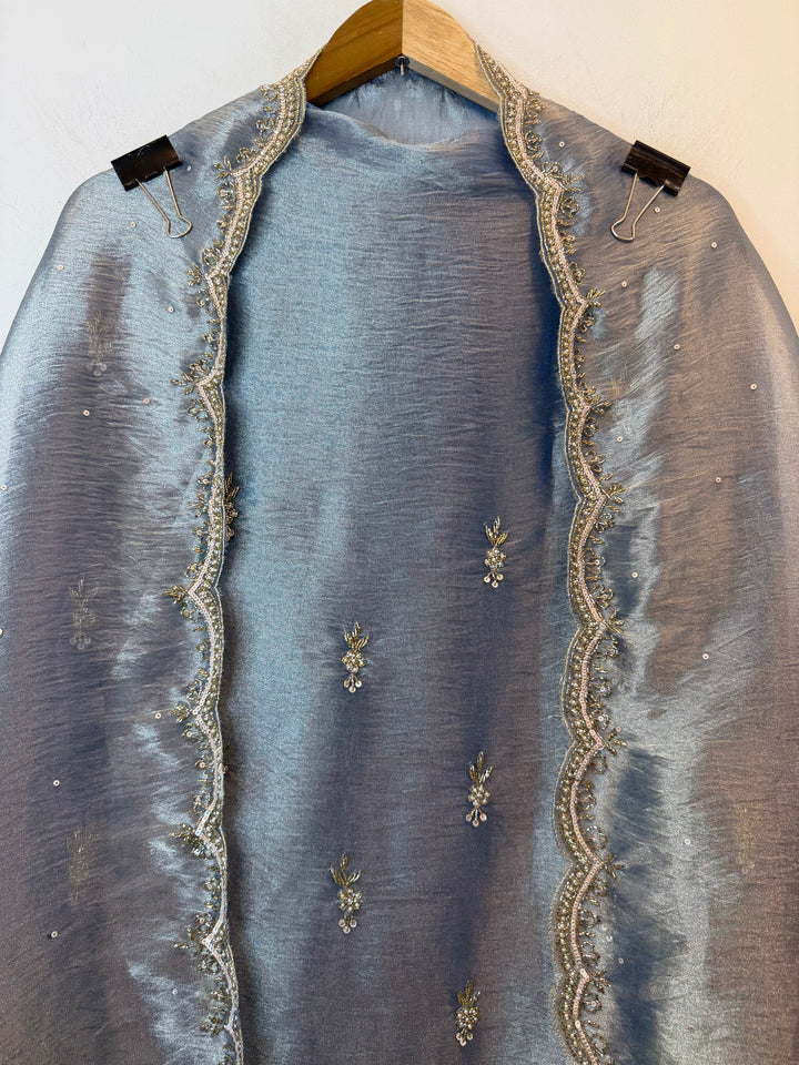 Ziraya – Blue Glass Tissue Dabka Pearl Suit