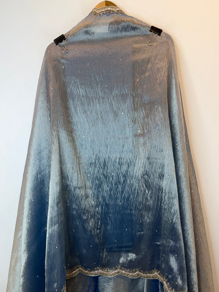 Ziraya – Blue Glass Tissue Dabka Pearl Suit