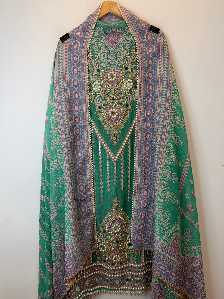 Zarielle – Crushed Tissue Kundan Mirror Suit