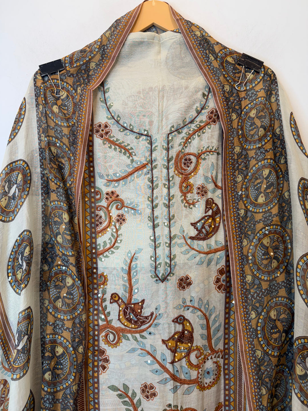 Mireza – Brown Mul Cotton Beaded Print Suit