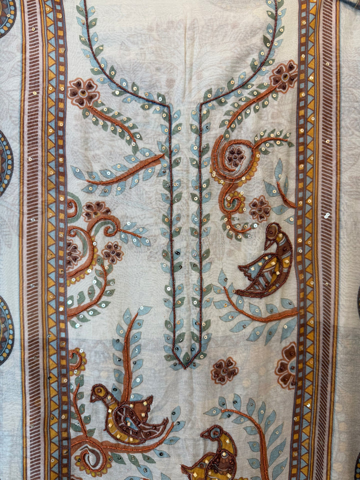 Mireza – Brown Mul Cotton Beaded Print Suit