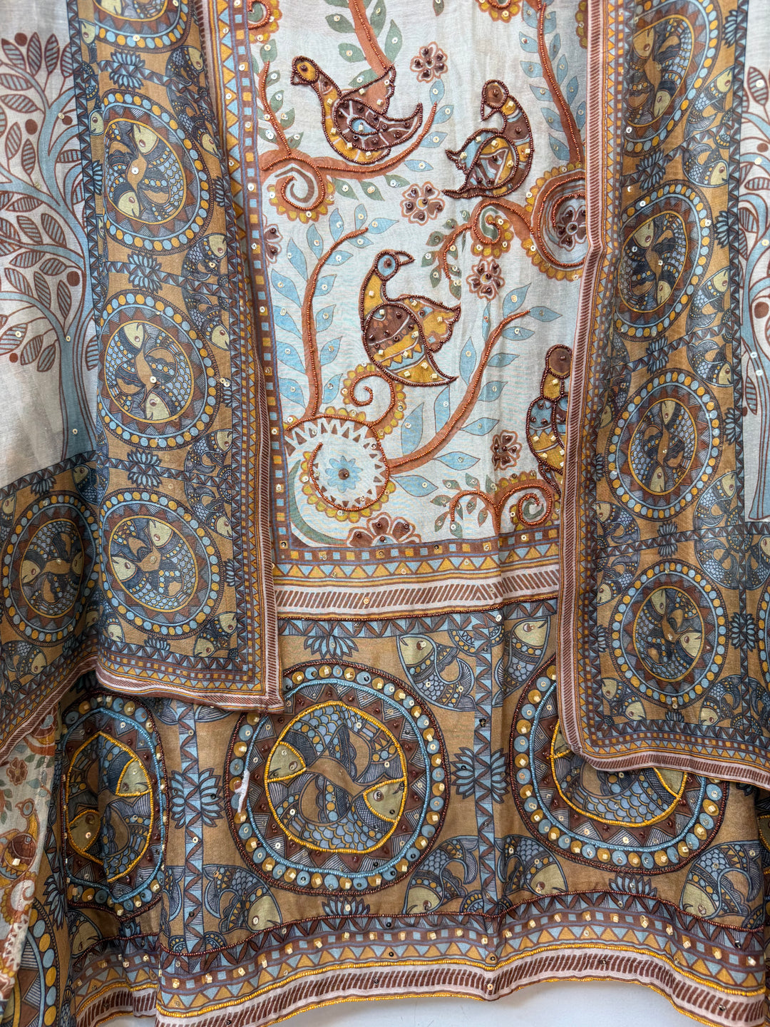 Mireza – Brown Mul Cotton Beaded Print Suit