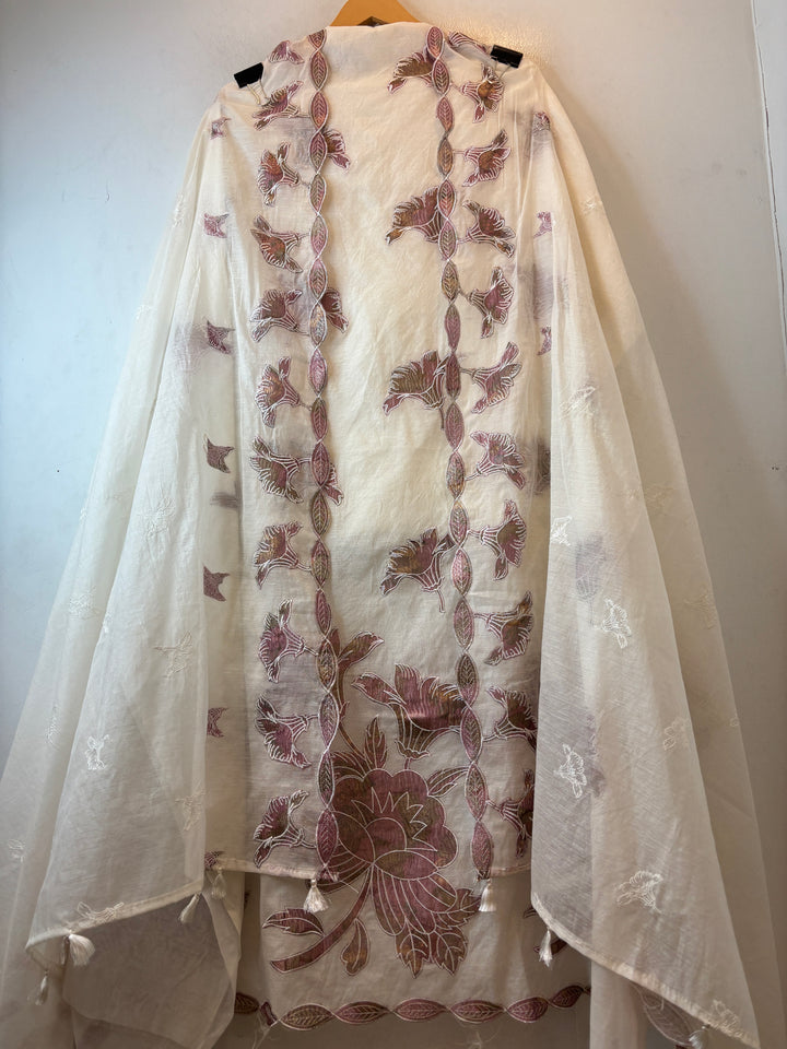 Mul Chanderi Embroidered Tissue Appliqué Unstitched Suit DBPR5