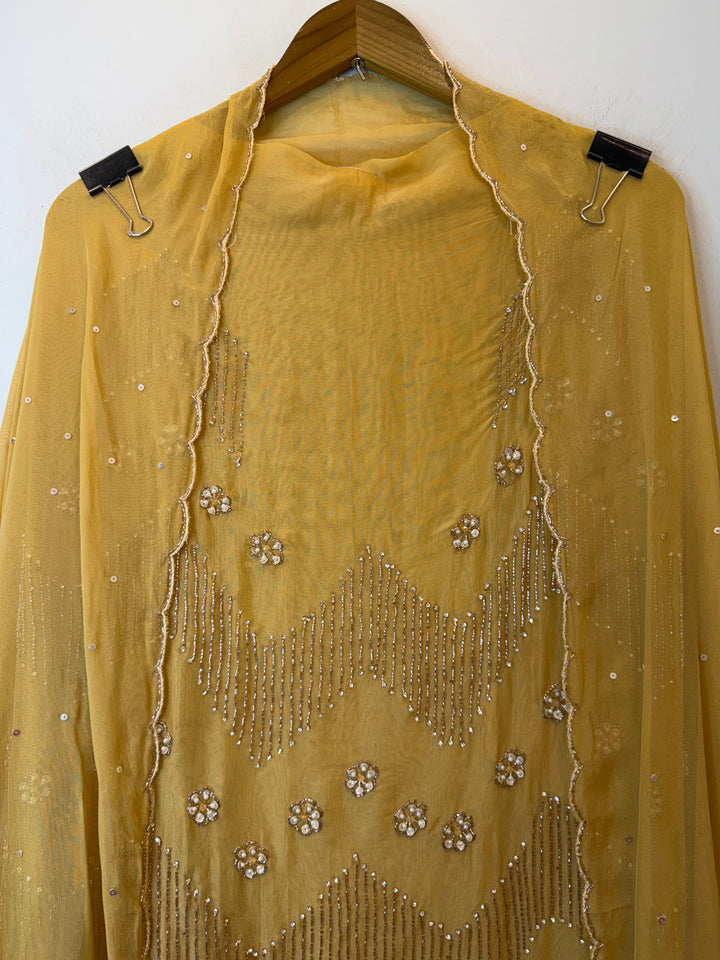 Zarvielle – Yellow Tissue Burberry Pearl Handwork Suit