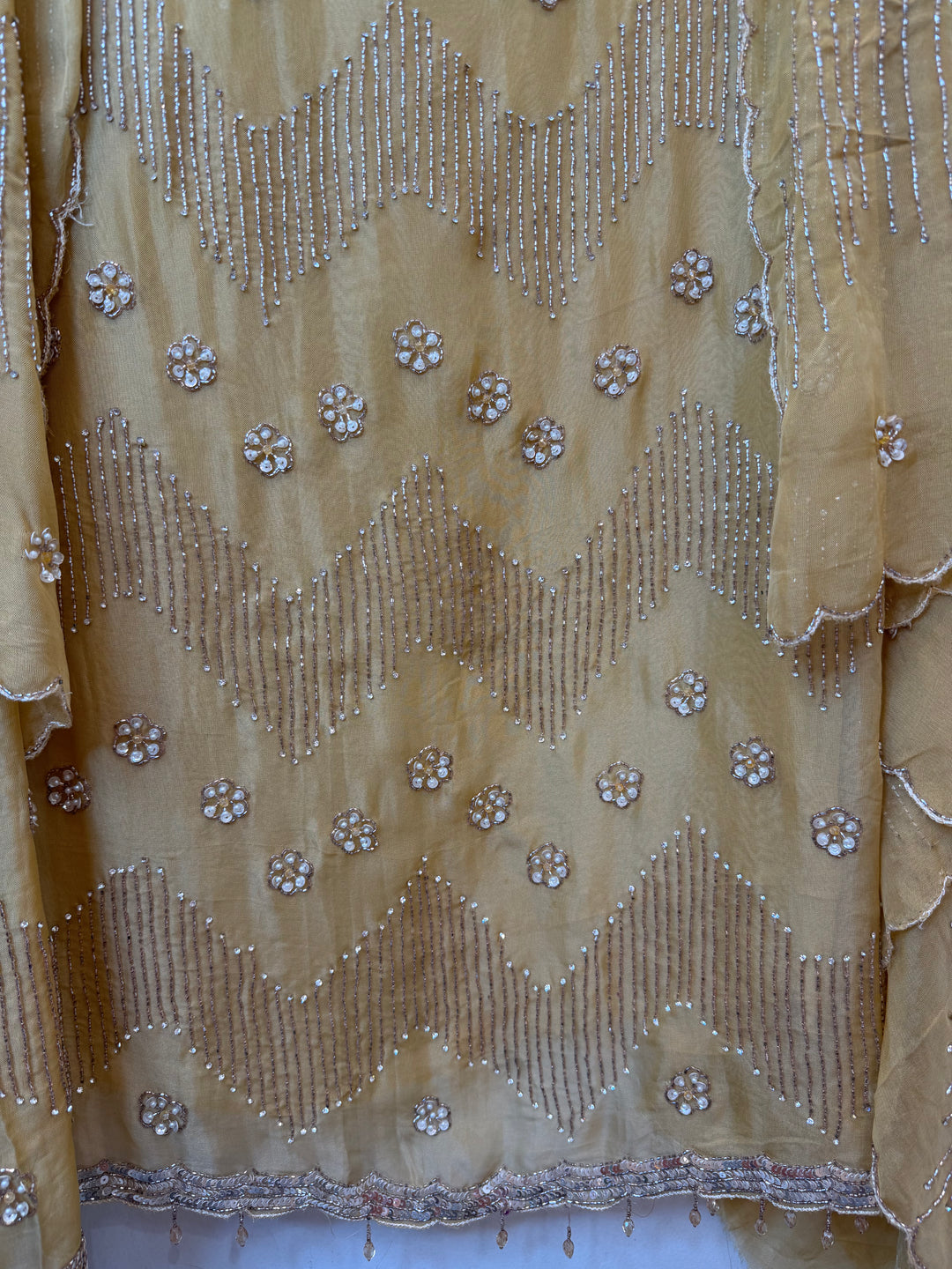 Zarvielle – Yellow Tissue Burberry Pearl Handwork Suit