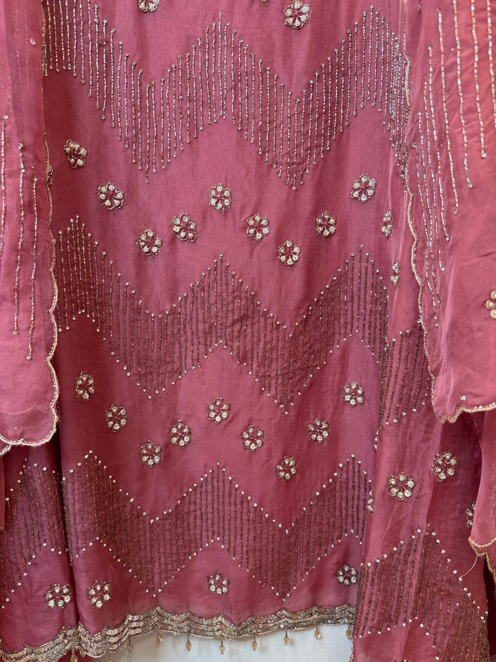 Zarvielle – Pink Tissue Burberry Pearl Handwork Suit