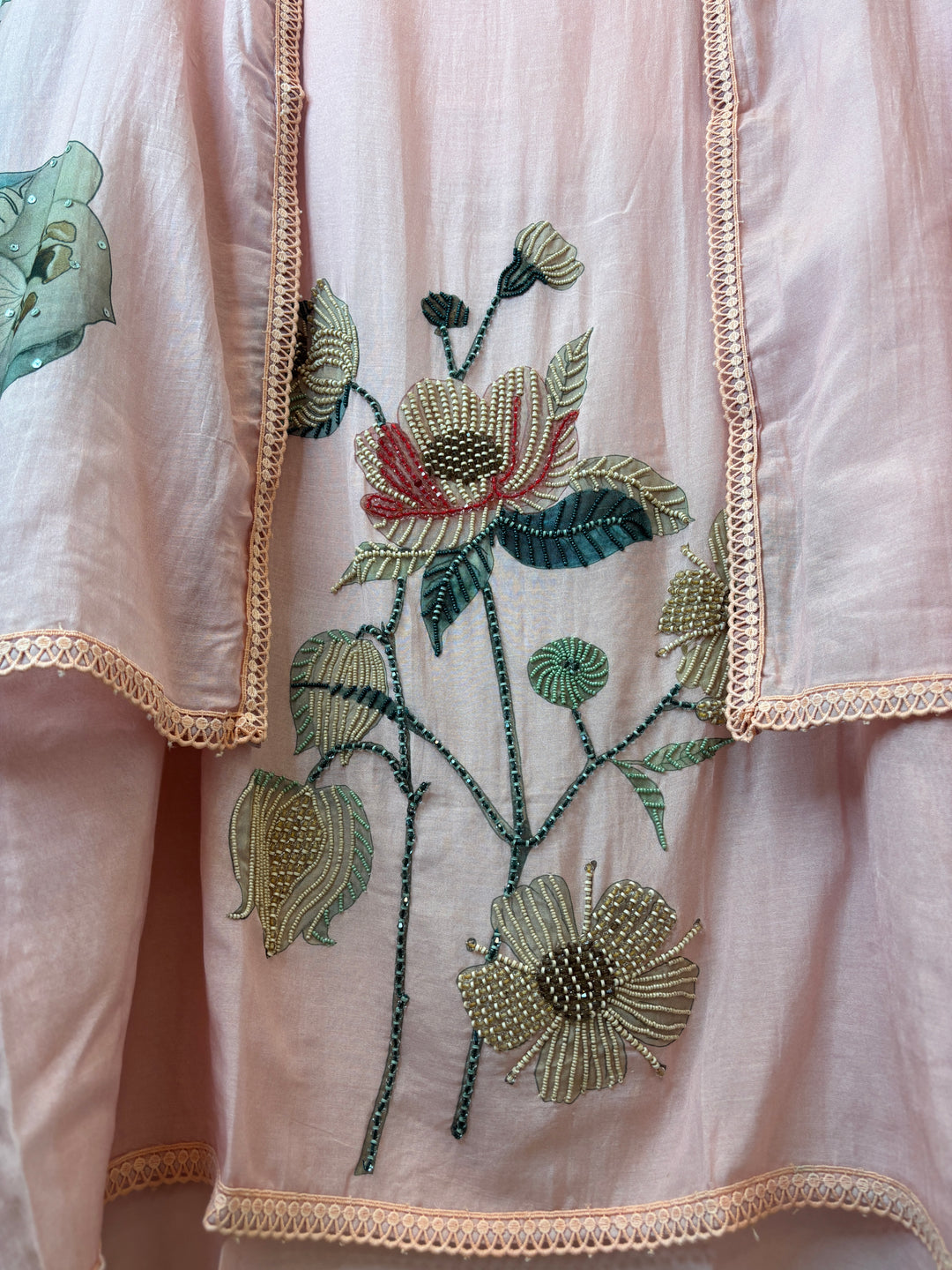 Pink Mul Chanderi Floral Printed Handwork Unstitched Suit