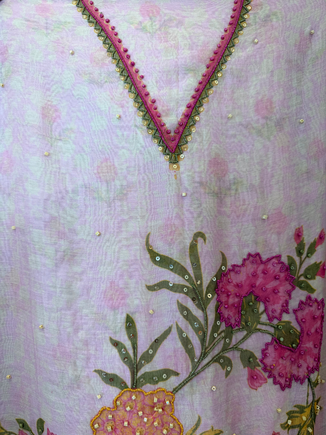Mehvish – Pink Mul Cotton Digital Handwork Suit