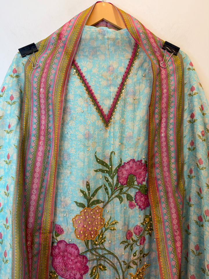 Mehvish – Green Mul Cotton Digital Handwork Suit