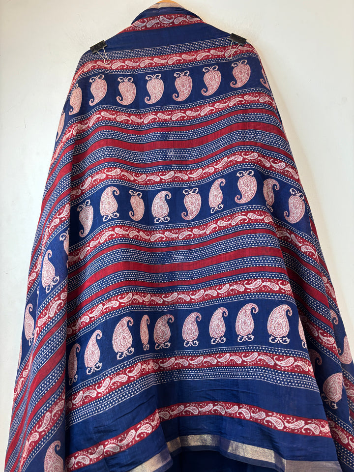 Blue Maheshwari Paisley Print Unstitched Suit