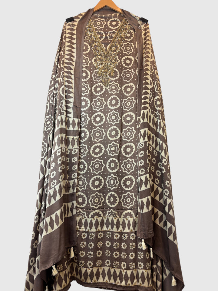 Aariz – Coffee Brown Modal Ajrakh Handblock Suit