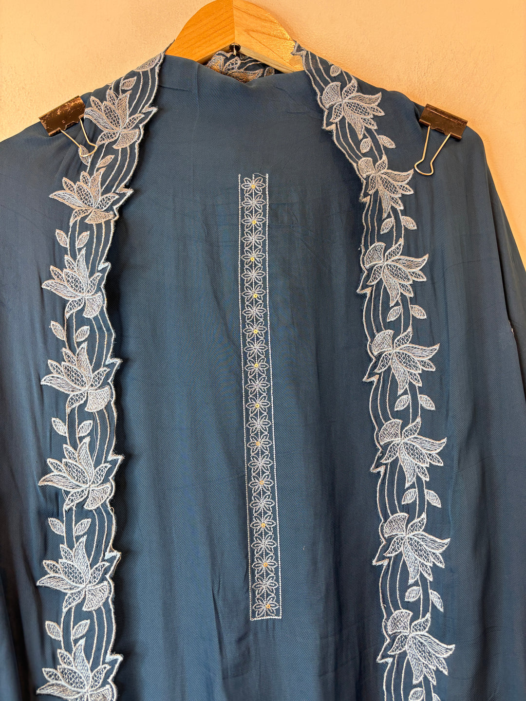 Noorina – Blue Twill Organza Embroidered Suit