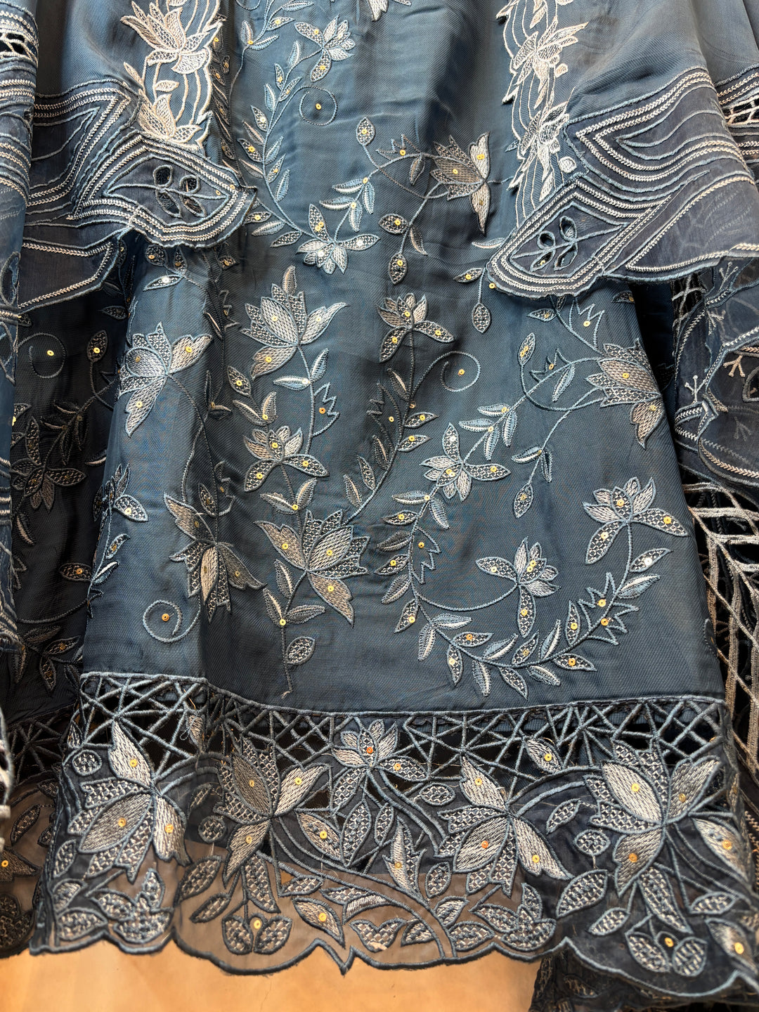 Noorina – Blue Twill Organza Embroidered Suit