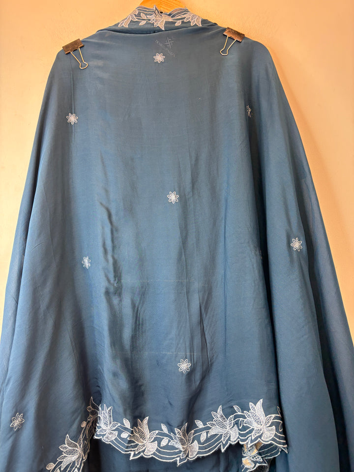 Noorina – Blue Twill Organza Embroidered Suit