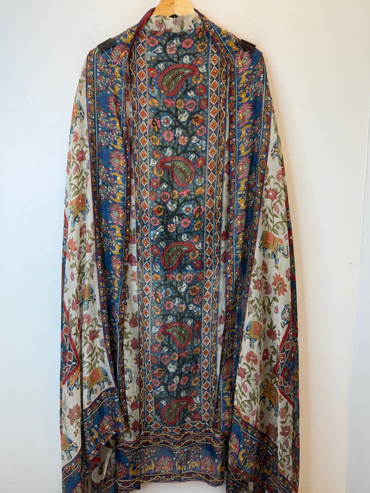 Mirella – Blue Mul Cotton Printed Sequin Suit