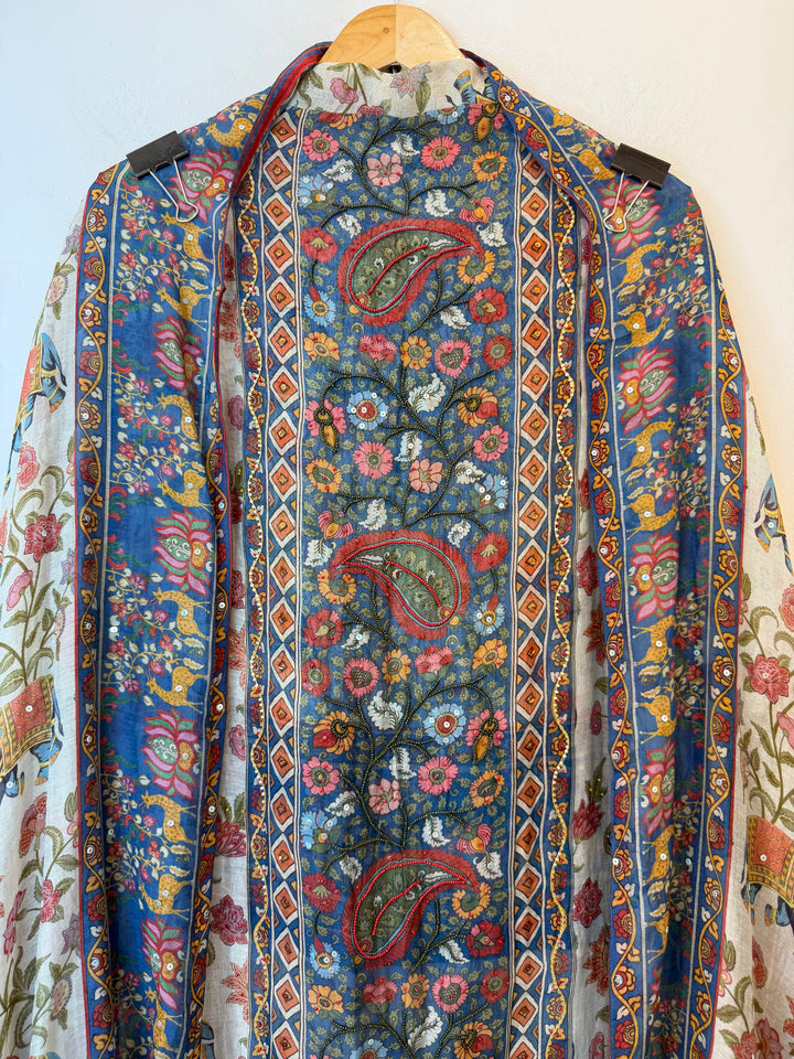 Mirella – Blue Mul Cotton Printed Sequin Suit