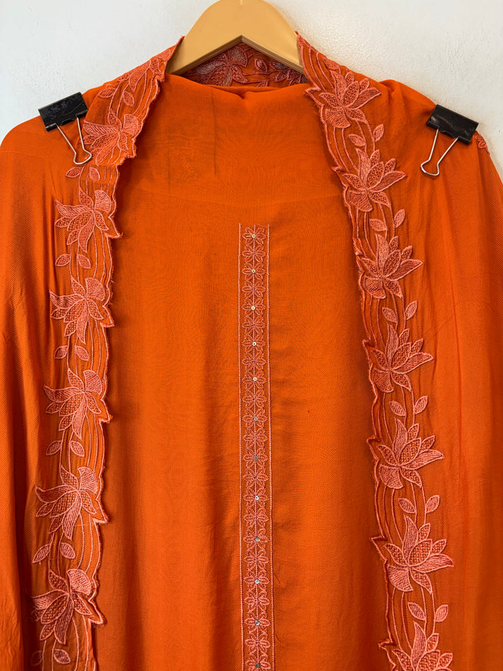 Noorina – Orange Twill Organza Embroidered Suit