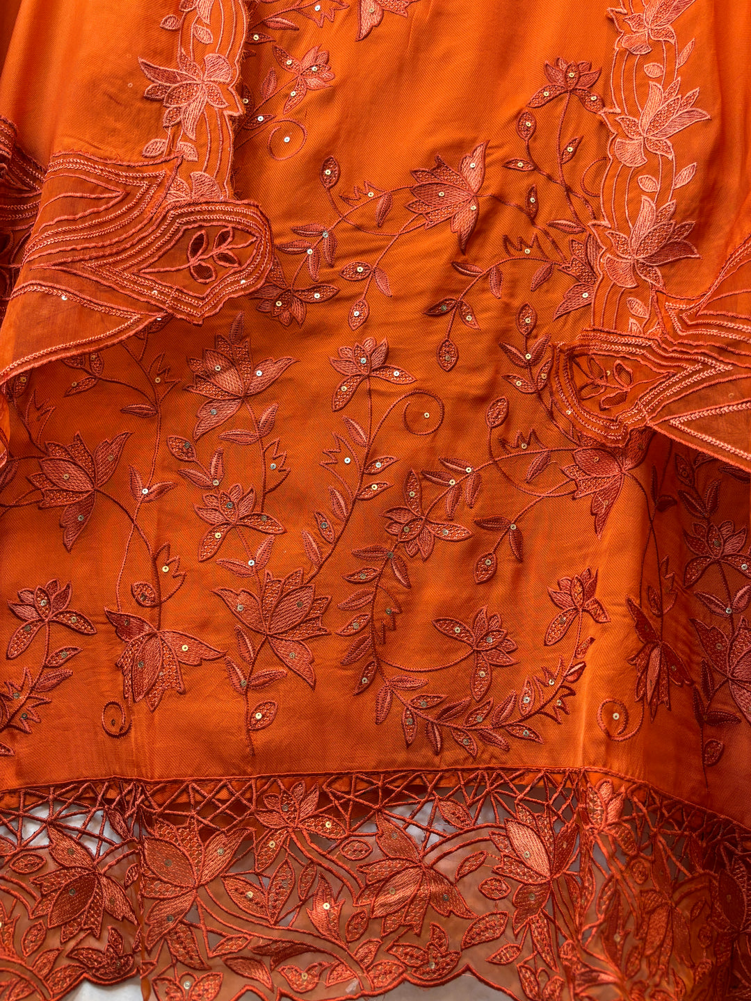 Noorina – Orange Twill Organza Embroidered Suit