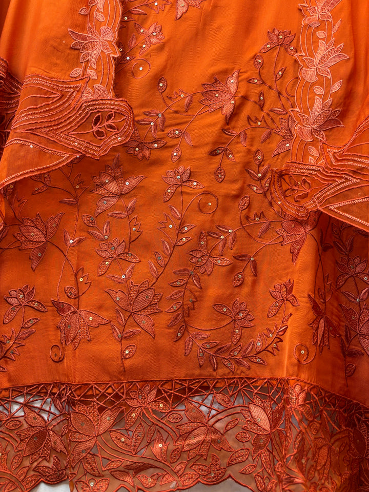 Noorina – Orange Twill Organza Embroidered Suit