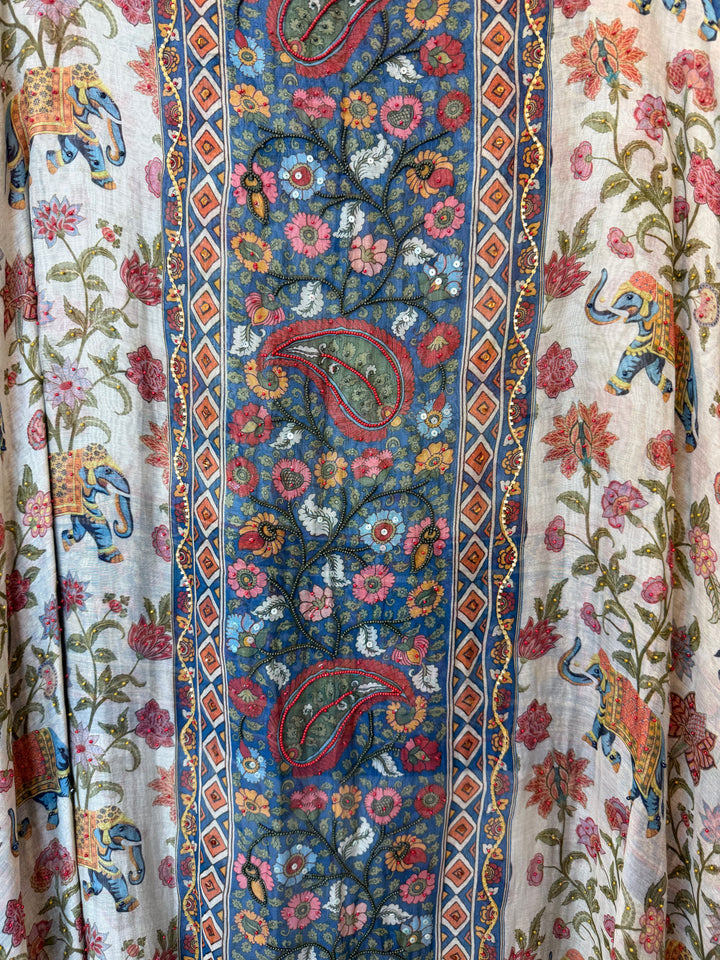 Mirella – Blue Mul Cotton Printed Sequin Suit
