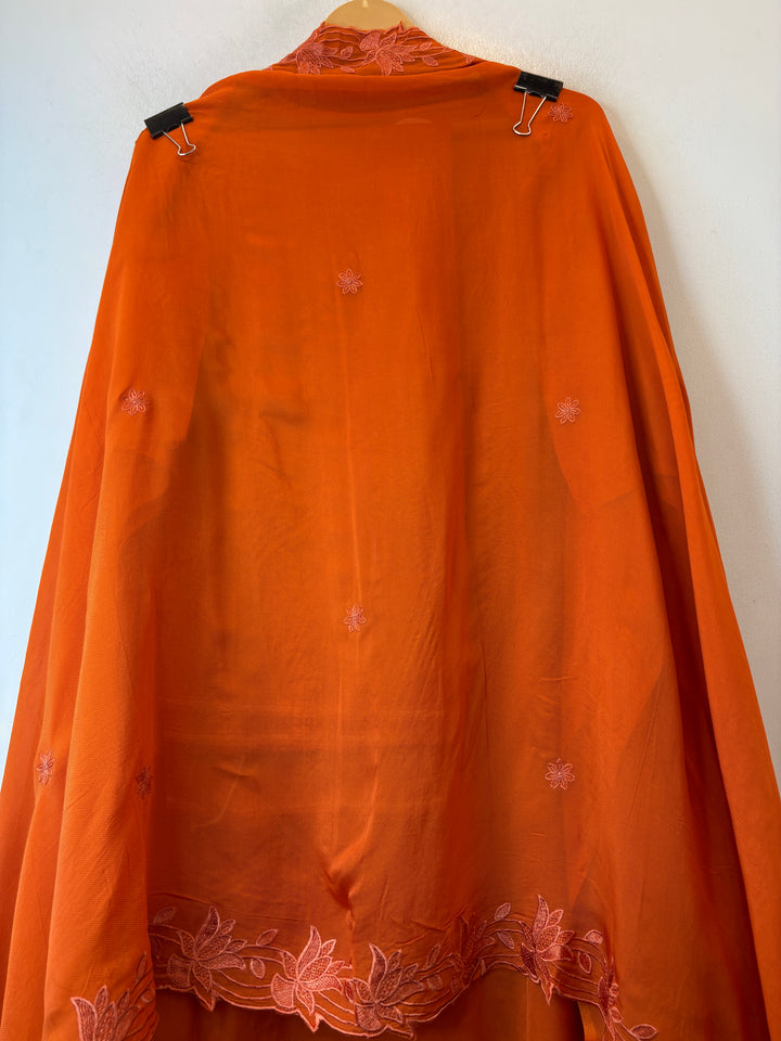 Noorina – Orange Twill Organza Embroidered Suit