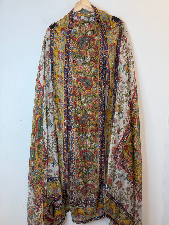 Mirella – Green Mul Cotton Printed Sequin Suit