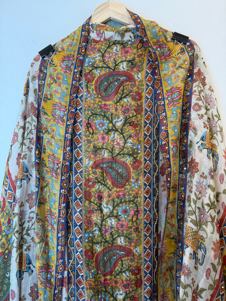 Mirella – Green Mul Cotton Printed Sequin Suit
