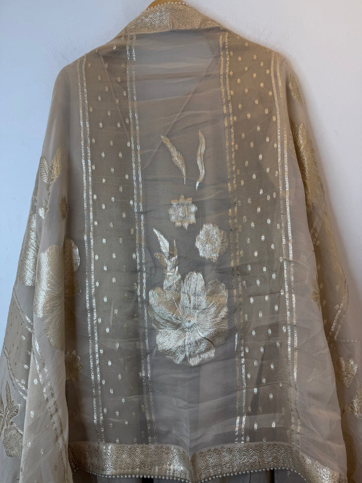Jhumara – Beige Stitched Tissue Festive Set