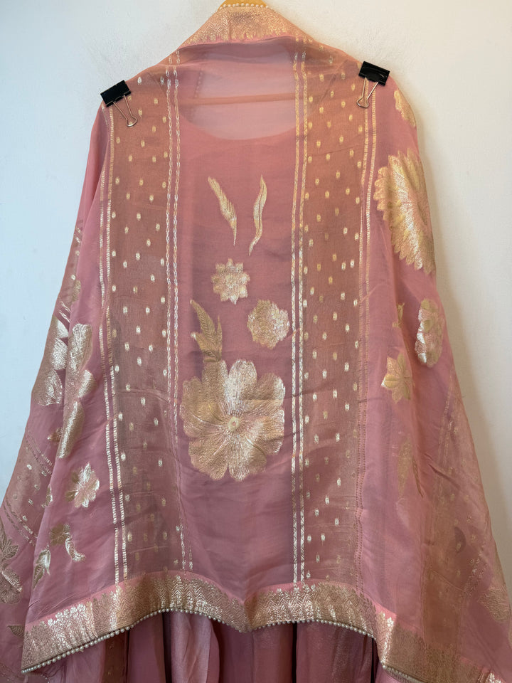 Jhumara – Pink Stitched Tissue Festive Set
