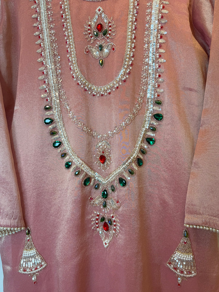 Jhumara – Pink Stitched Tissue Festive Set