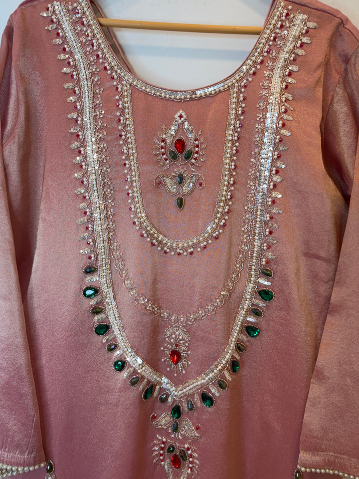 Jhumara – Pink Stitched Tissue Festive Set