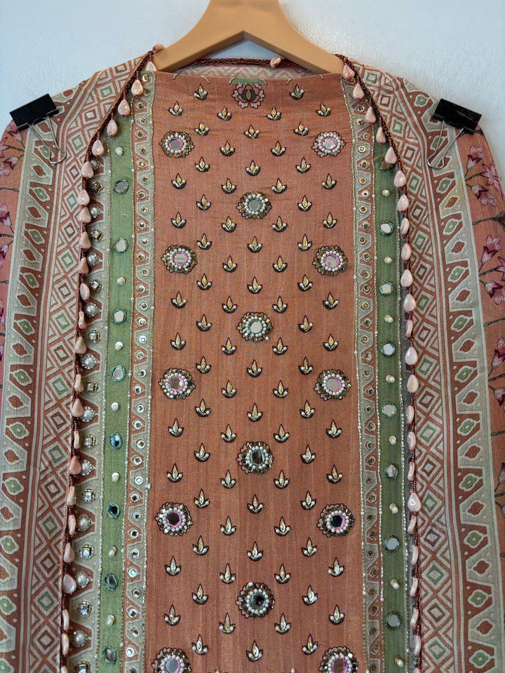 Zareva – Orange Crushed Tissue Pearl Handwork Suit