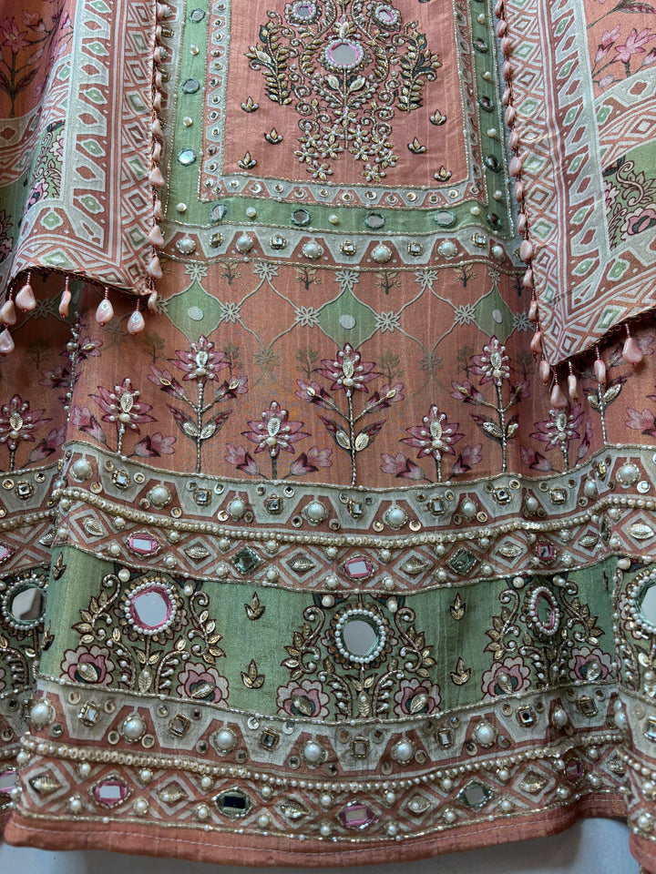 Zareva – Orange Crushed Tissue Pearl Handwork Suit