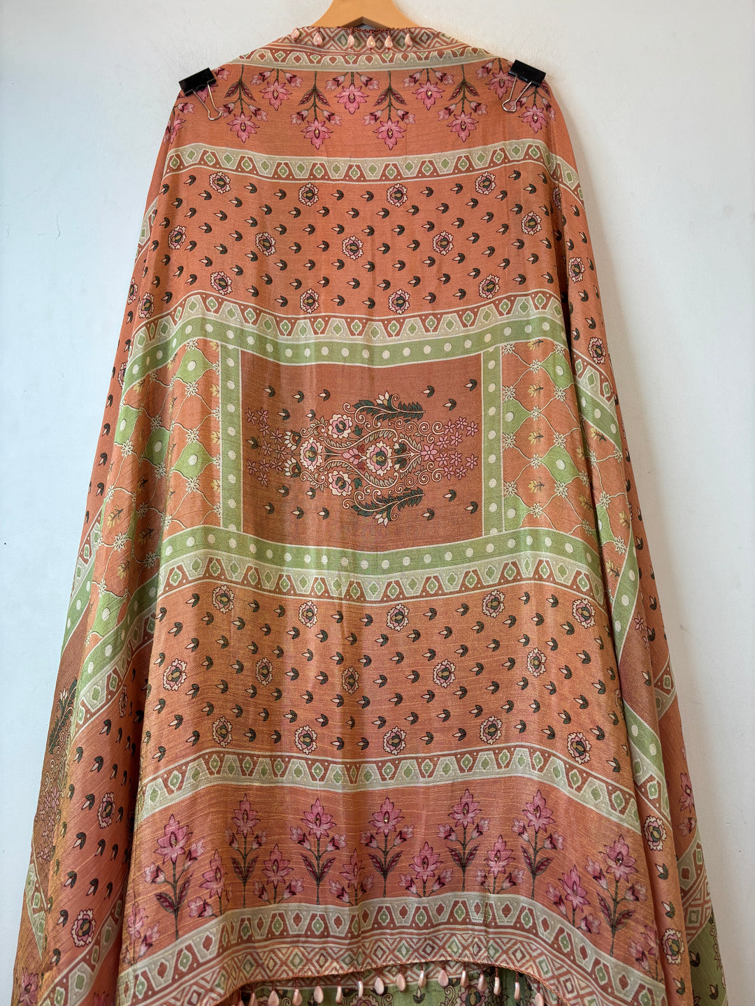 Zareva – Orange Crushed Tissue Pearl Handwork Suit