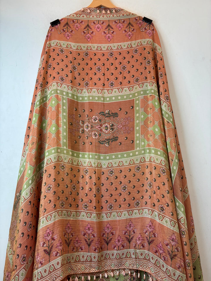 Zareva – Orange Crushed Tissue Pearl Handwork Suit