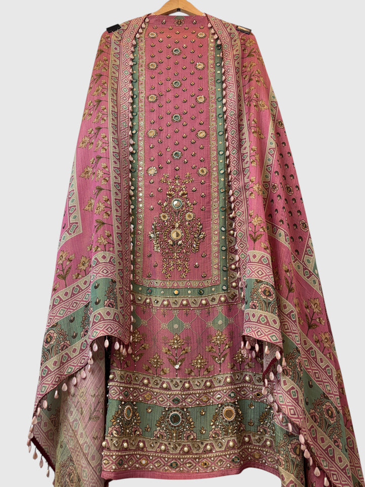 Zareva – Pink Crushed Tissue Pearl Handwork Suit