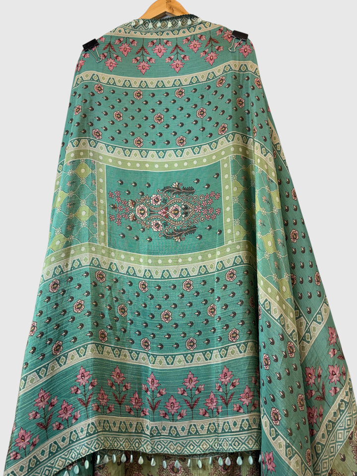 Zareva – Green Crushed Tissue Pearl Handwork Suit