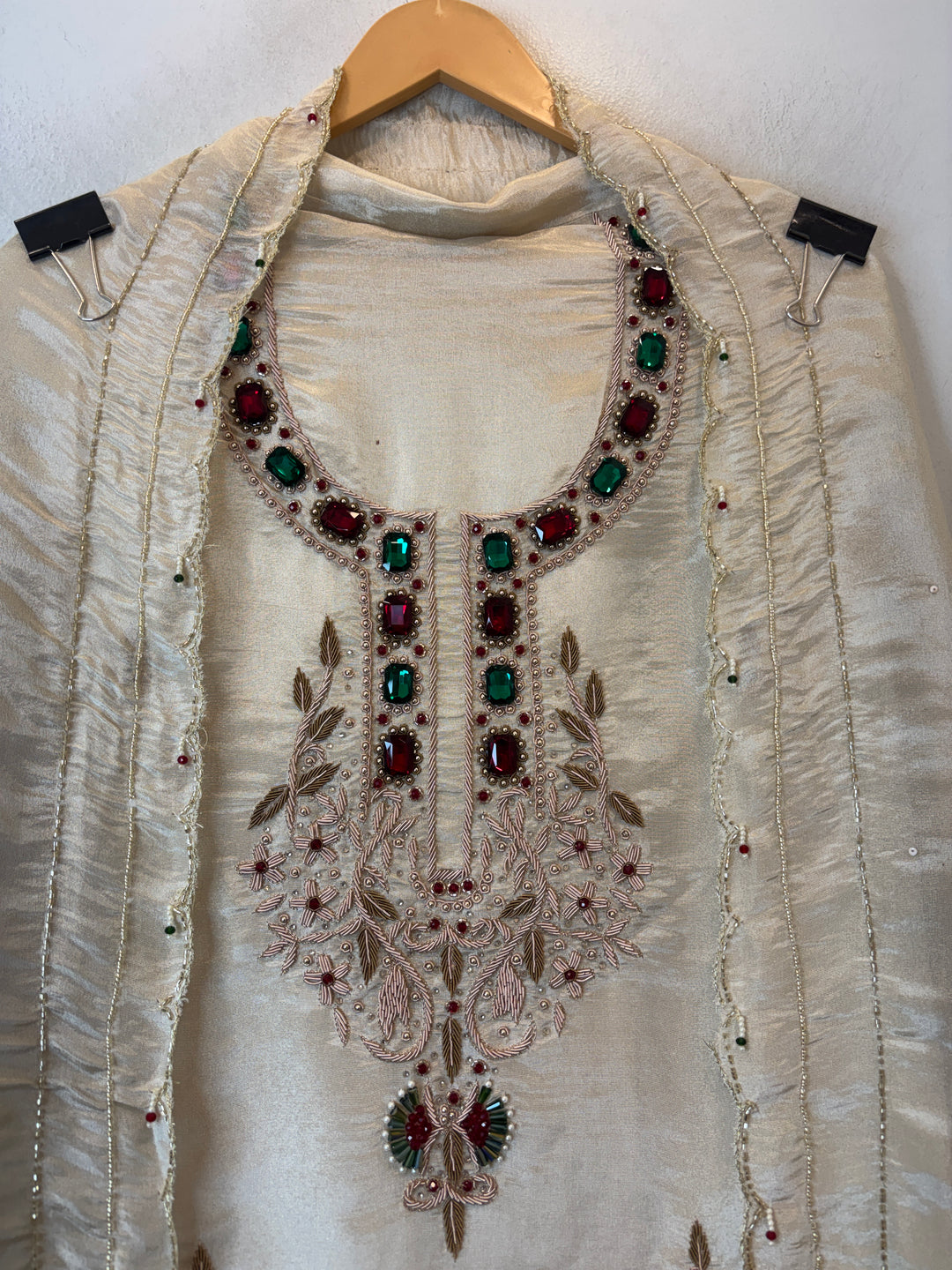 Noor-e-Zar – Ivory Tissue Handcrafted Suit