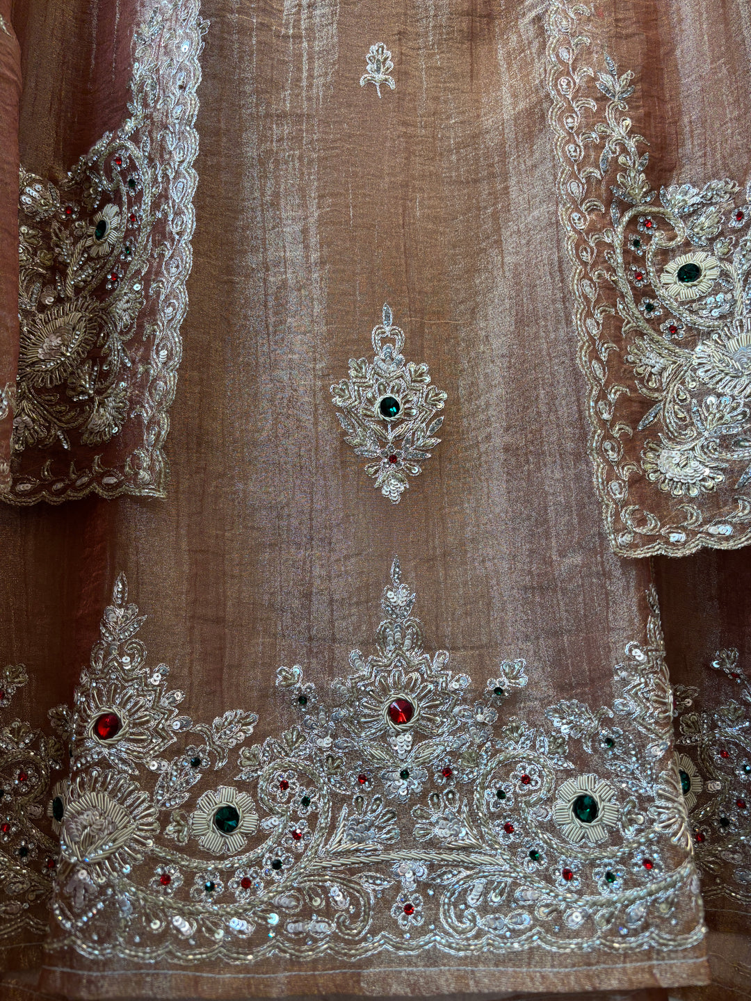 Zehra – Copper Brown Crush Tissue Handcrafted Suit