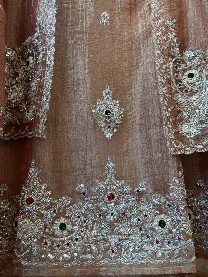 Zehra – Copper Brown Crush Tissue Handcrafted Suit
