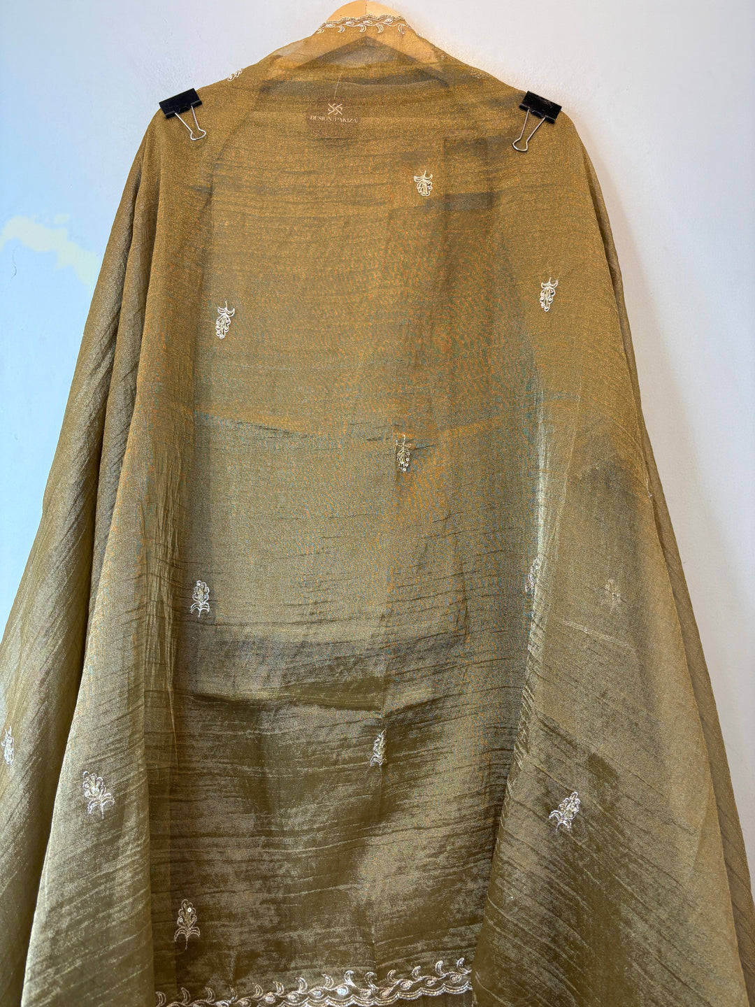 Zehra – Olive Gold Crush Tissue Handcrafted Suit
