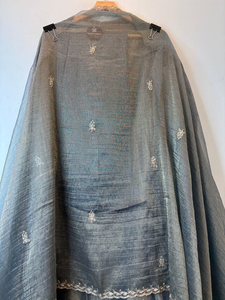Zehra – Smoky Grey Crush Tissue Handcrafted Suit
