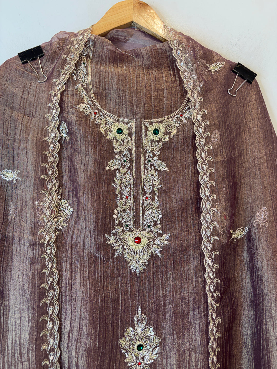 Zehra – Mauve Brown Crush Tissue Handcrafted Suit