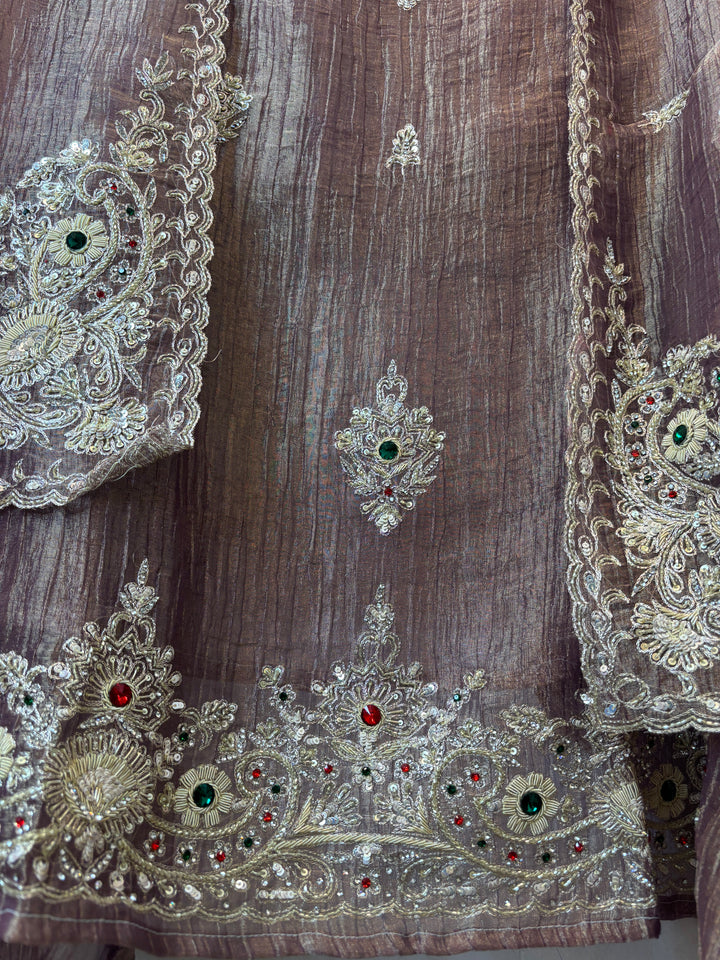 Zehra – Mauve Brown Crush Tissue Handcrafted Suit