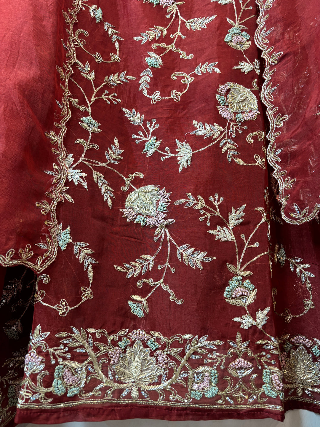 Zarina – Deep Rust Handcrafted Organza Luxury Suit