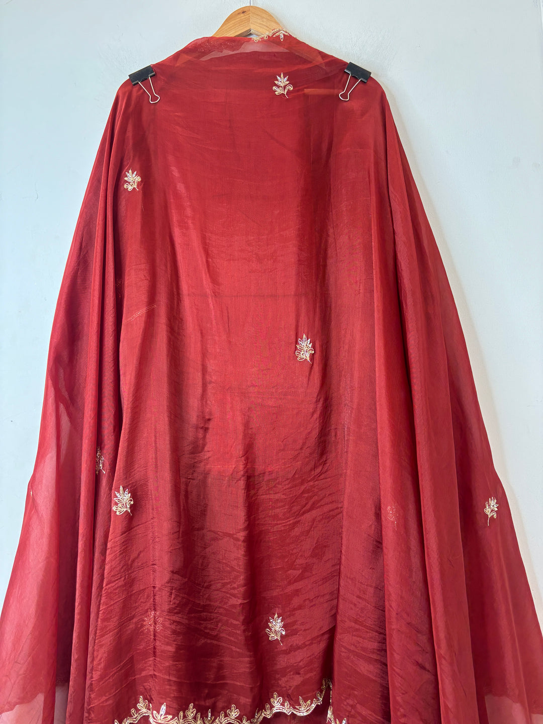 Zarina – Deep Rust Handcrafted Organza Luxury Suit