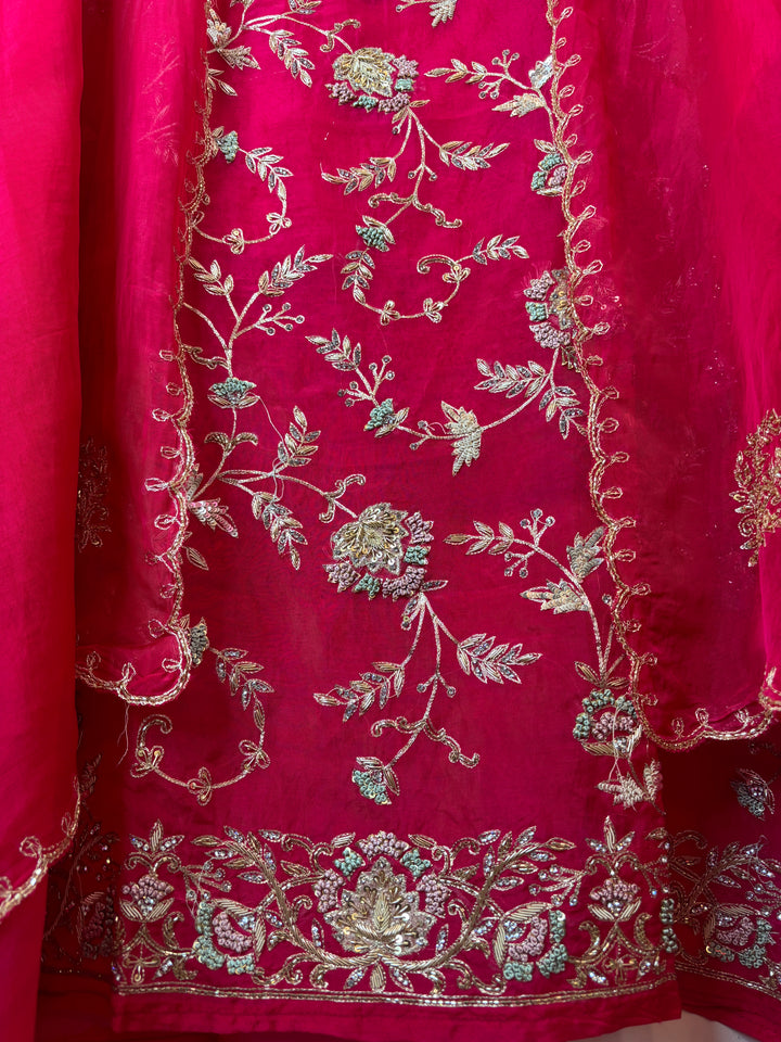Zarina – Rani Pink Handcrafted Organza Luxury Suit