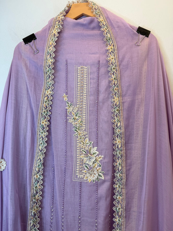 Florisse – Purple Mul Cotton 3D Pearl Suit